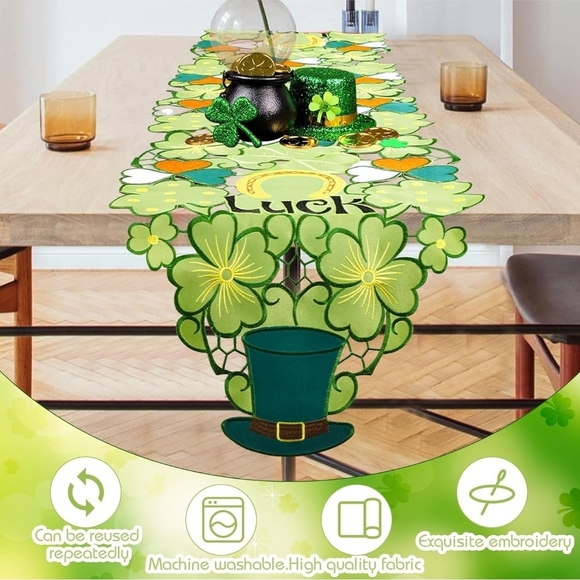 St. Patrick's Day Table Runner with Shamrock Design - Picture 2 of 3